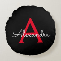 Red Black Script Girly Monogram Name