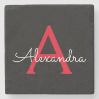 Red Black Script Girly Monogram Name