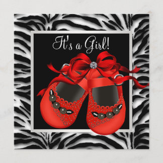 Red Black Shoes Red Zebra Baby Girl Shower Invitation
