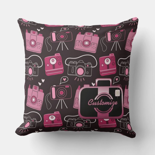 Red & Black Shutter Bug Retro Cameras Pillow (Front)