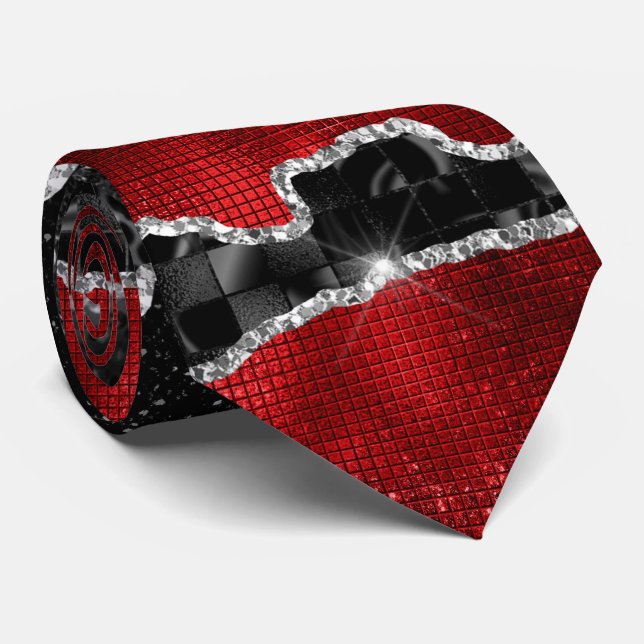 Red black silver agate glitter marble look elegant tie (Rolled)