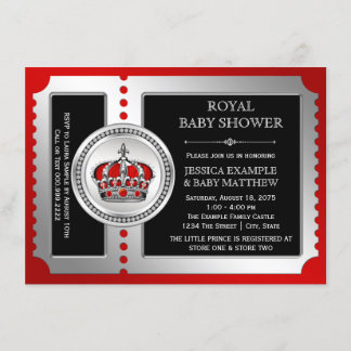 Red Black Silver Prince Baby Shower Invitations