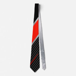 Red, black, silver stripe Neck Tie