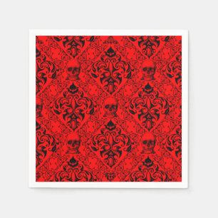 Red Black Skull Damask Halloween Dark Goth Pattern Napkin