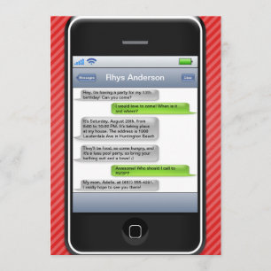 Red/Black Smart Phone iParty Birthday Party Invitation