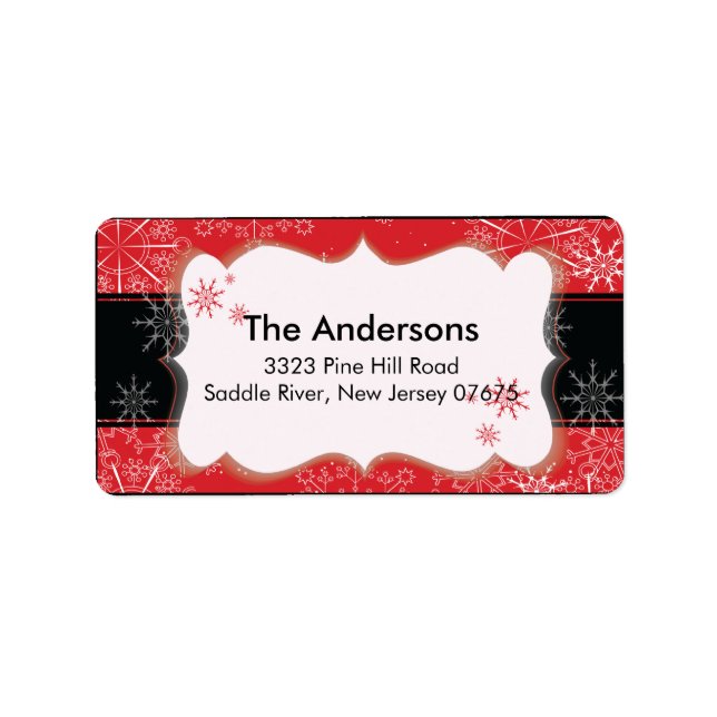 Red Black Snowflake Winter Holiday Return Address Label (Front)