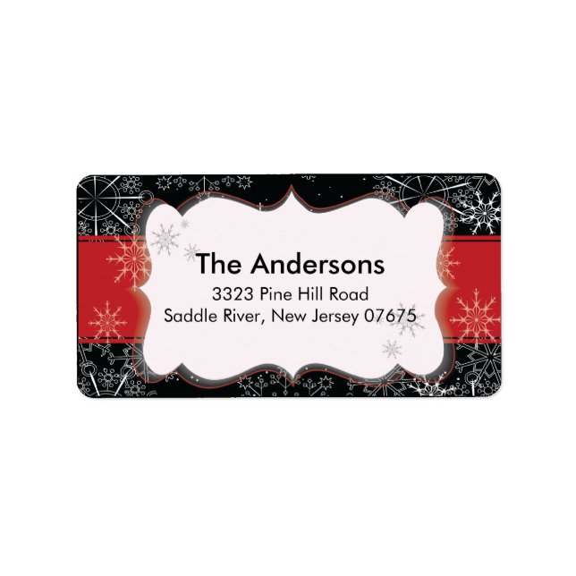 Red Black Snowflake Winter Holiday Return Address Label (Front)