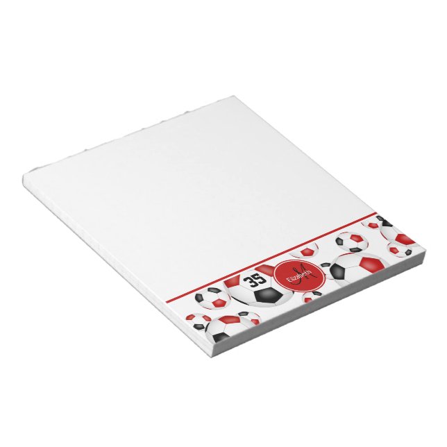 red black soccer balls accent athlete gifts notepad (Angled)