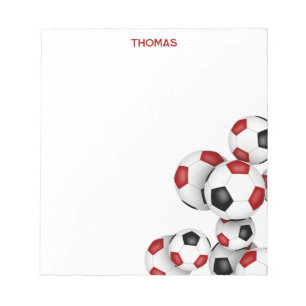 red black soccer balls accent custom name notepad
