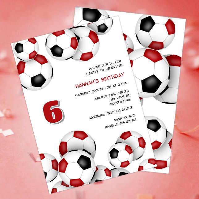 red black soccer balls kids birthday party invitation (Creator Uploaded)