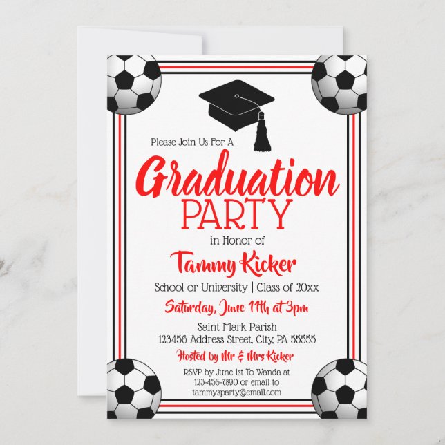 Red & Black Soccer Graduation Party Invitation (Front)