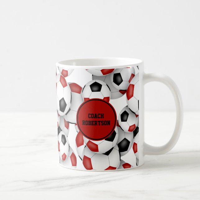 Red black soccer team colours gift for coach  coffee mug (Right)