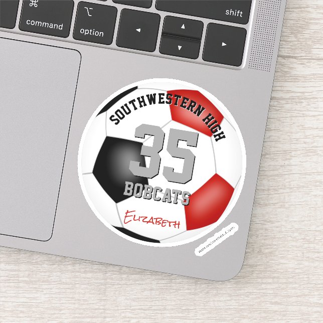 Red black soccer team colours personalised  (Detail)