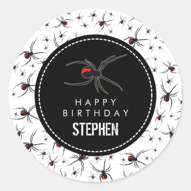 Red & Black Spider Birthday Party Theme  Classic Round Sticker (Front)