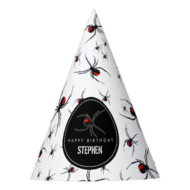 Red & Black Spider Birthday Party Theme  Hat (Front)