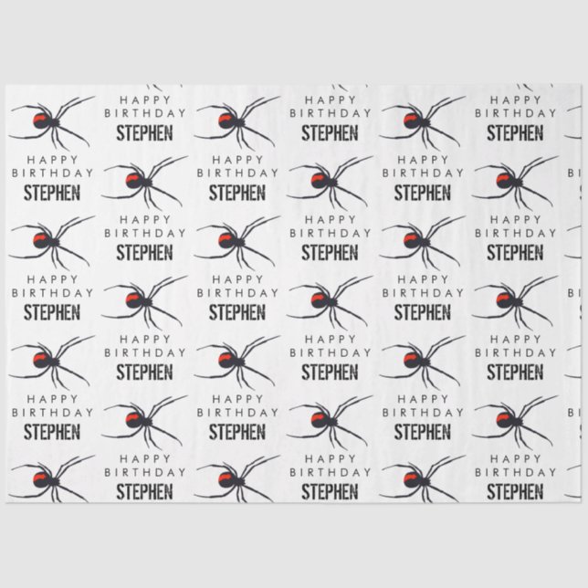 Red & Black Spider Birthday Party Theme & Name Tissue Paper (Front)