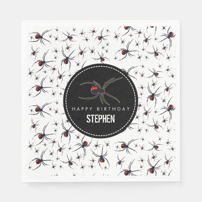 Red & Black Spider Birthday Party Theme Napkin (Front)