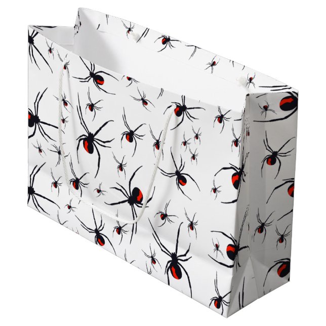 Red & Black Spider Pattern Large Gift Bag (Front Angled)