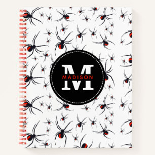 Red & Black Spider Pattern Monogrammed School Notebook