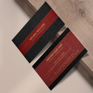 Red & Black Stitched Leather Texture Business Ca Business Card