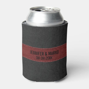 Red & Black Stitched Vintage Leather Can Cooler