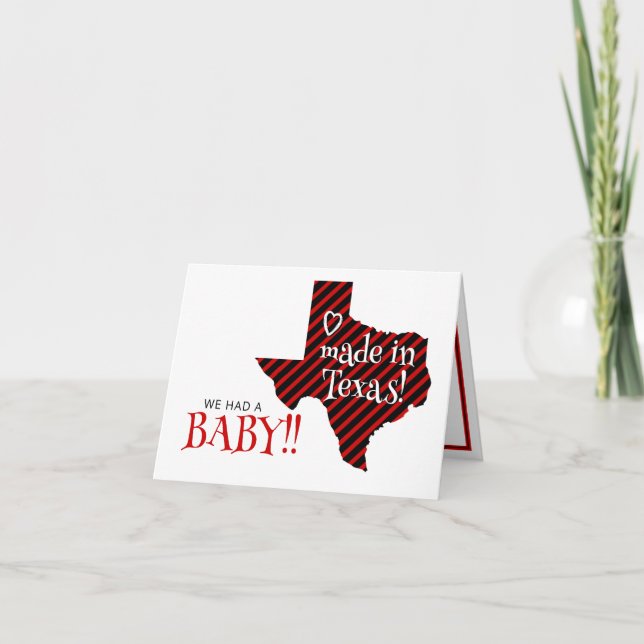 Red/Black Striped Made in Texas Photo Baby Announcement (Front)