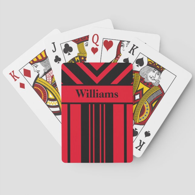 Red & Black Stripes Chevrons, Your Name card deck (Back)