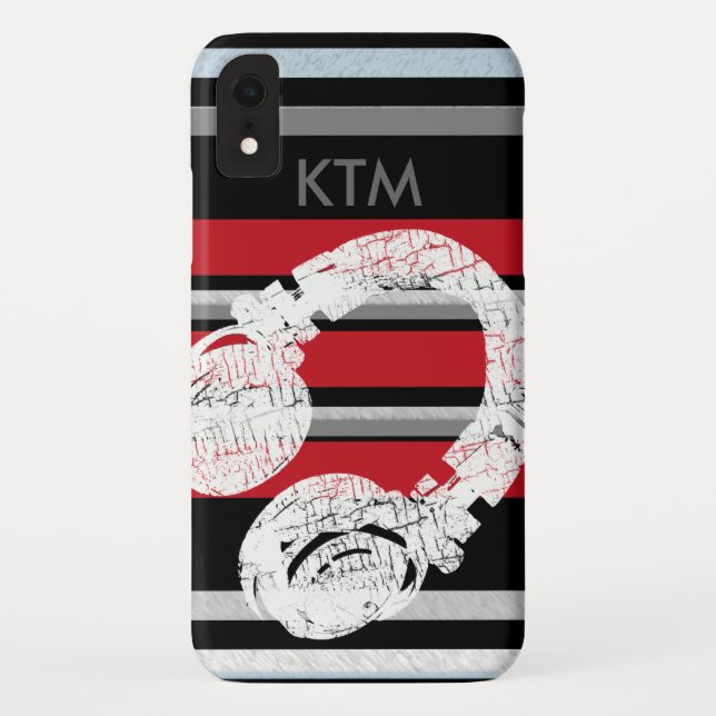 red black stripes & headphone Case-Mate iPhone case (Back)