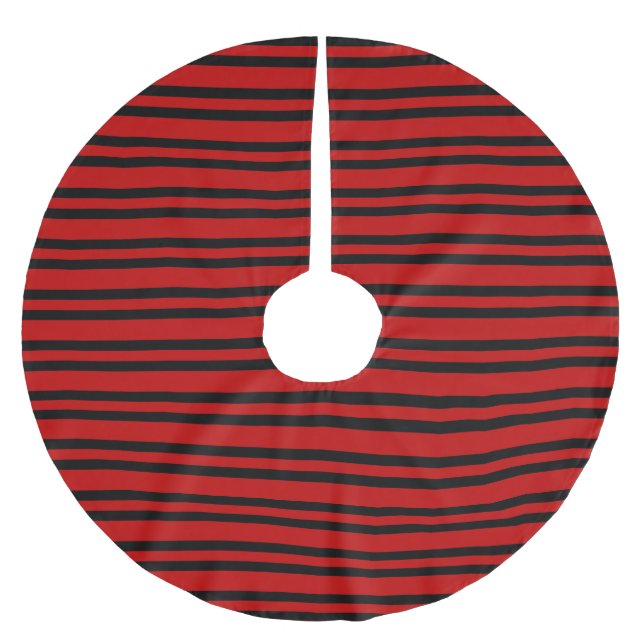 Red Black Stripes Pattern Brushed Polyester Tree Skirt (Front)
