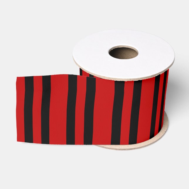 Red Black Stripes Pattern Grosgrain Ribbon (Spool)