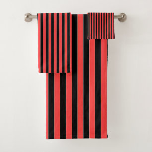 Red Black Stripes Team  Bath Towel Set