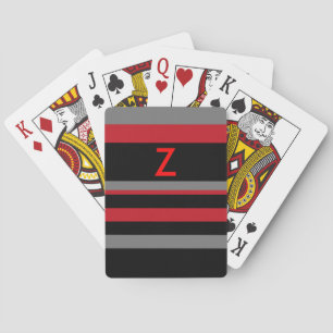 Red & Black Stripes with Initial  Playing Cards