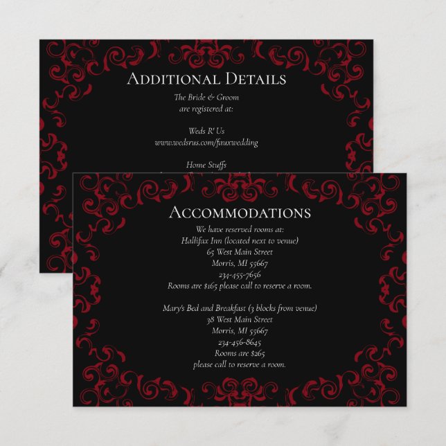 Red & Black Swirl Gothic Wedding Enclosure Card (Front/Back)