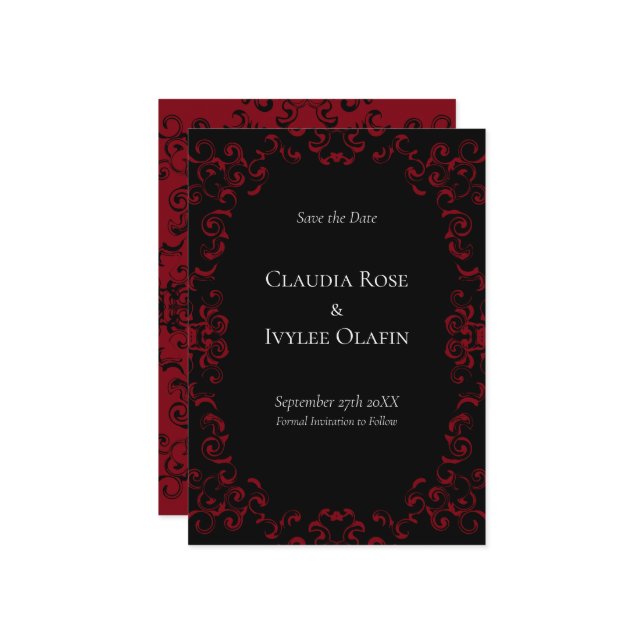 Red & Black Swirl Gothic Wedding Invitation (Front/Back In Situ)