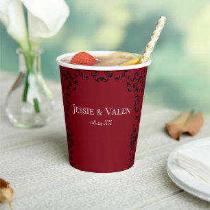 Red & Black Swirl Gothic Wedding Paper Cups