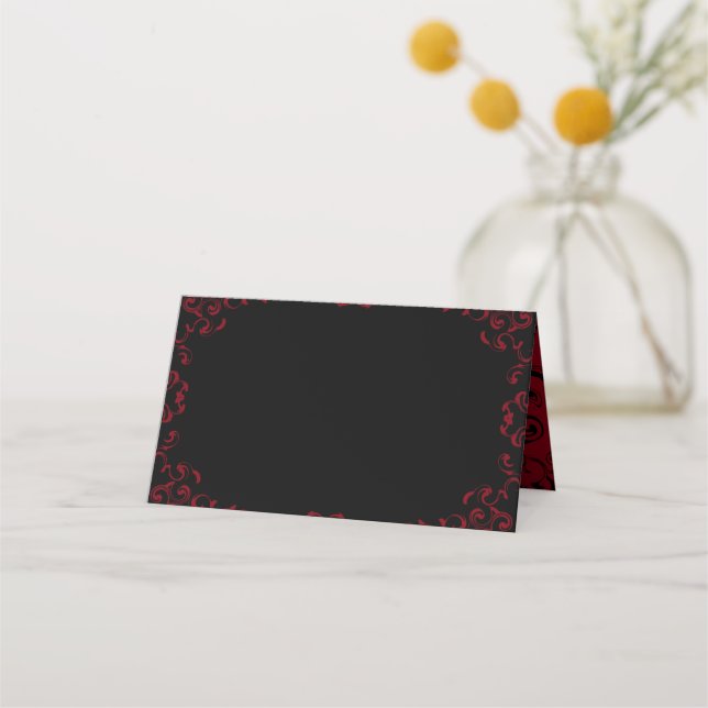 Red & Black Swirl Gothic Wedding Place Card (Front)