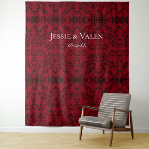 Red & Black Swirl Gothic Wedding Tapestry
