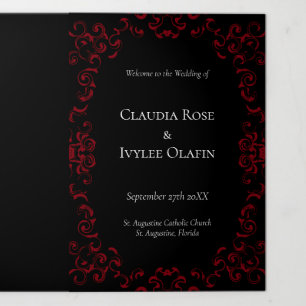 Red & Black Swirl Gothic Wedding Tri-Fold Programme