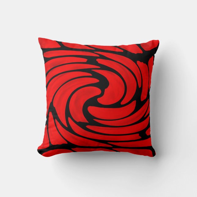 Red Black Swirl Pattern Lumbar and Throw Pillows (Front)