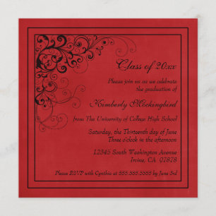 Red black swirls graduation party announcement