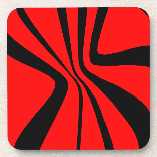 Red Black Swirls Modern Colours Pattern Coaster (Front)