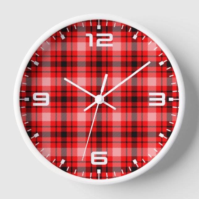 Red Black Tartan Chequered Plaid Pattern-24899 Clock (Front)