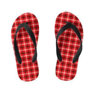 Red Black Tartan Chequered Plaid Pattern-24899 Kid's Jandals