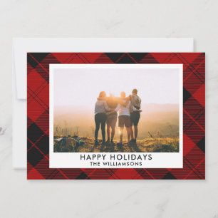 Red Black Tartan Custom Name Photo Message Holiday Card