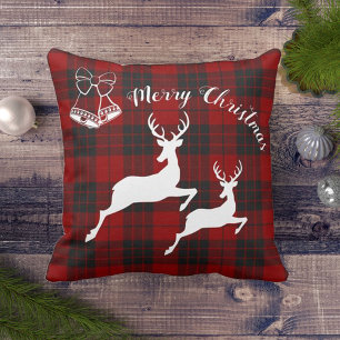 Red Black Tartan Merry Christmas Cushion