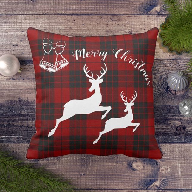 Red Black Tartan Merry Christmas Decor Cushion (Creator Uploaded)