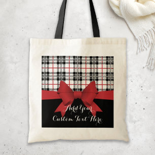Red Black Tartan Pattern and Ribbon Girly Modern Tote Bag