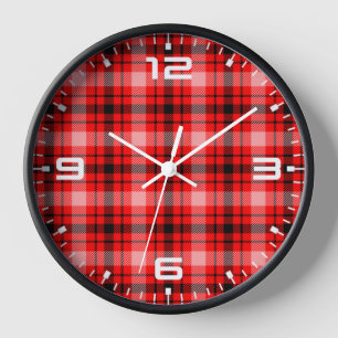Red & Black Tartan Plaid Elegance Clock