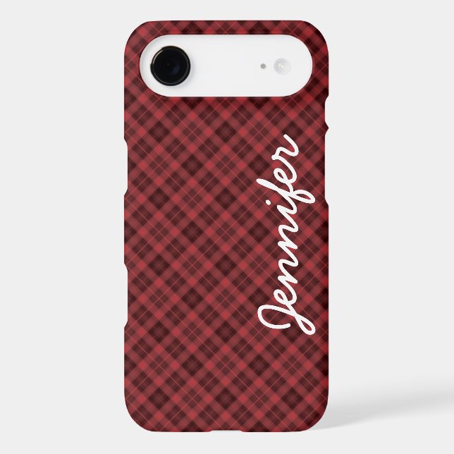 Red Black Tartan Plaid Personalised Name, Retro Case-Mate iPhone Case (Back)