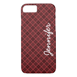 Red Black Tartan Plaid Personalised Name, Retro Case-Mate iPhone Case